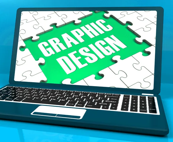 Grafisk design på laptop visar stiliserade skapelser — Stockfoto