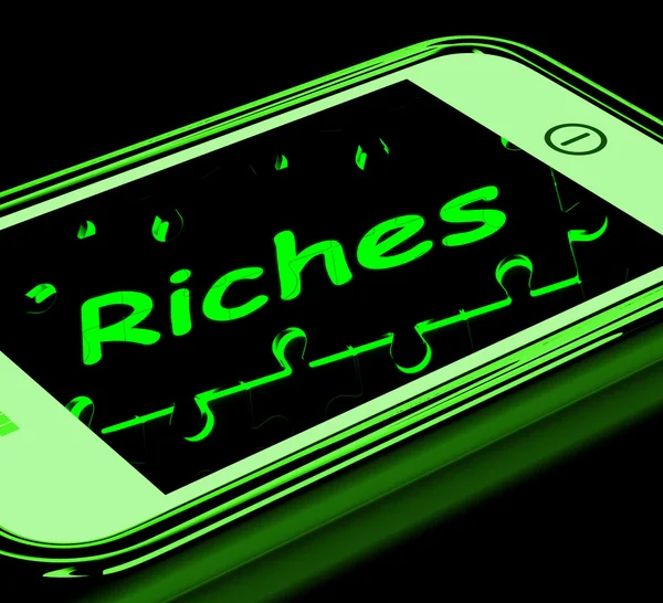 Richesses sur Smartphone montrant la richesse — Photo