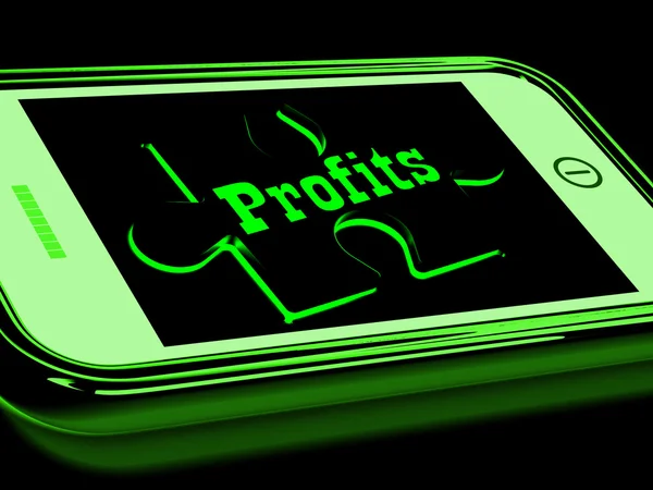 Vinster på smartphone visar inkomster — Stockfoto