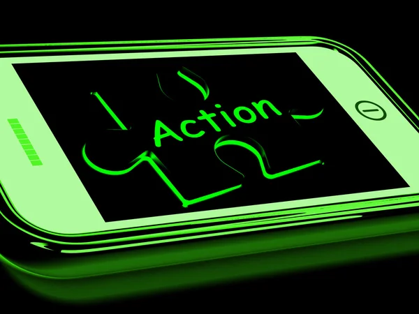 Action On Smartphone Shows Proactive Motivation — Stock Photo, Image