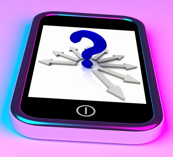 Question Mark On Smartphone Shows Mobile Questionnaire — Stock Photo, Image