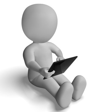 3D karakter tarafından kullanılan ipad veya tablet pc