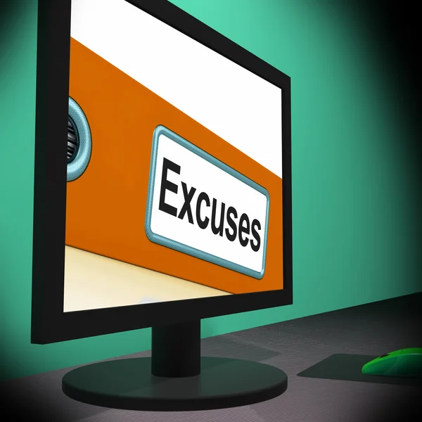Excusas en monitor muestra razones — Foto de Stock