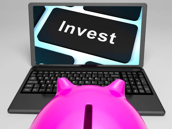 Invest Key On Laptop Showing Investment Market — Stock Photo, Image