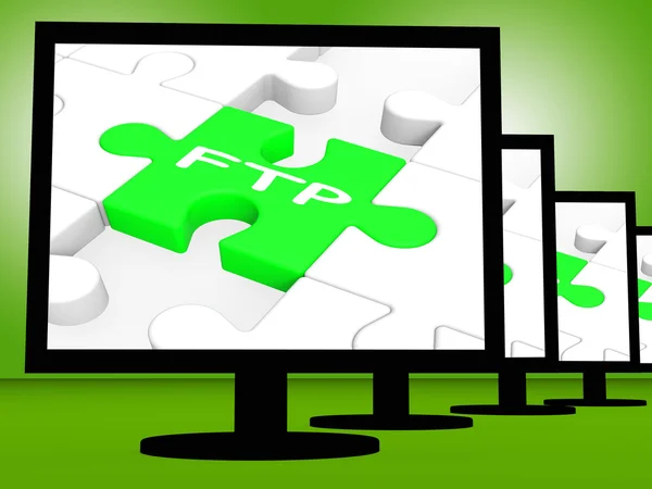 FTP On Monitors Showing Files Transfer — Stock Photo, Image