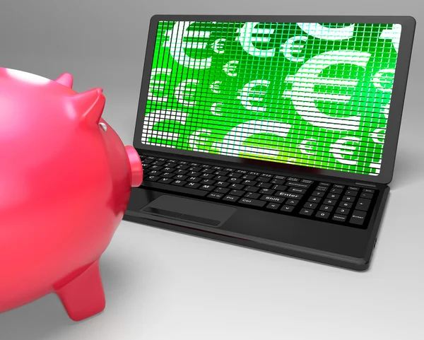 Euró szimbólum mutatja az Európai pénzügyeket Laptop — Stock Fotó