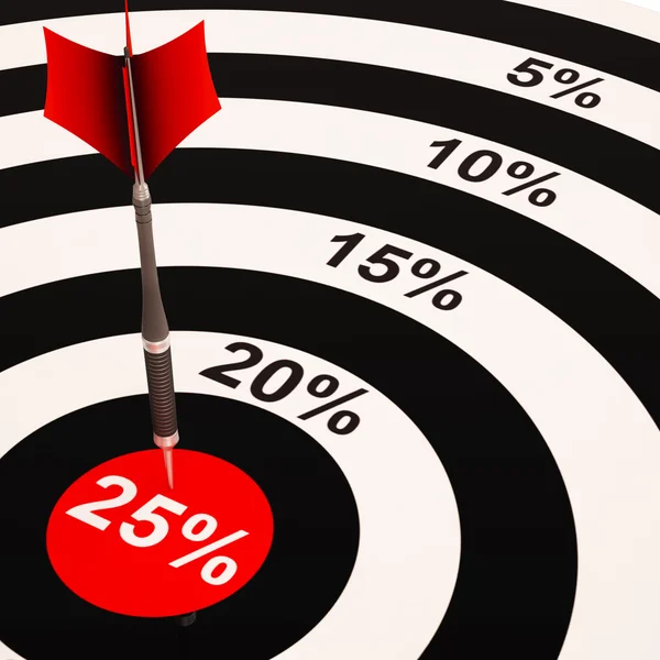 25 Percent On Dartboard Shows Selected Discounts — Stock Photo, Image