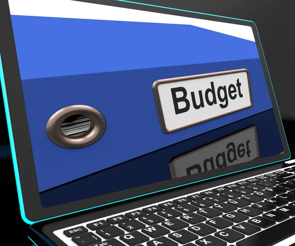 Költségvetés fájl laptop mutatja a pénzügyi beszámoló — Stock Fotó