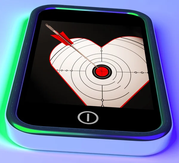 Target Heart On Smartphone Showing Love Shot — Stock Photo, Image