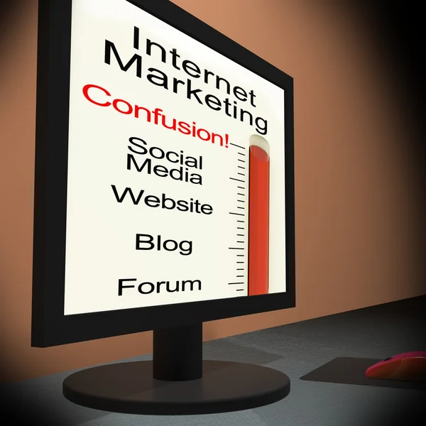 Marketing en Internet En Monitor Mostrando Confusión de Emarketing — Foto de Stock