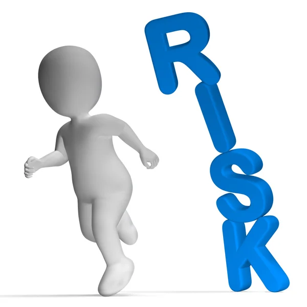 Risker och 3d karaktär visar risk och osäkerhet — Stockfoto