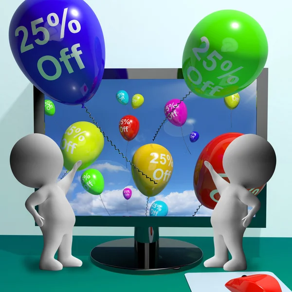 Luftballons aus dem Computer zeigen Verkauf Rabatt von fünfundzwanzig perc — Stockfoto