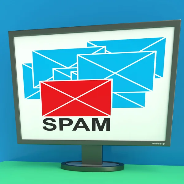 Spam Envelope On Monitor Shows Junk Mail — Stock Photo, Image