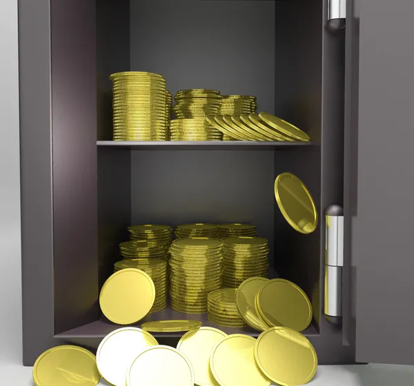 Open Safe With Coins Showing Treasure Protection — Stock Photo, Image