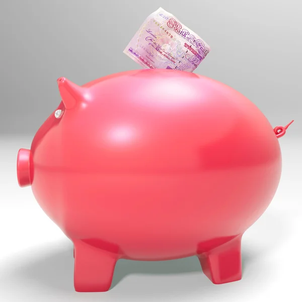 Uang Memasuki Piggybank Menunjukkan Pendapatan Menyimpan — Stok Foto