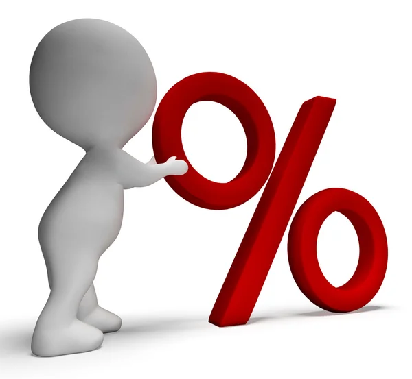Percent Sign With 3d Man Shows Percentage Or Reductions — Stock Photo, Image