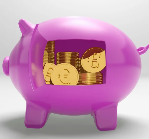 Euros In Piggy Shows Rich European Finances — Stock Photo, Image