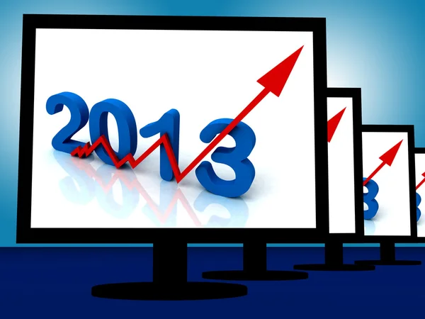 2013 On Monitors Shows Monetary Increase And Forecasting — Stock Photo, Image