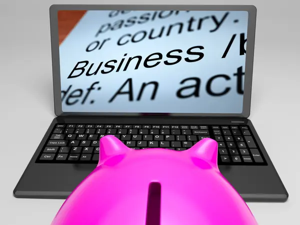Бизнес-определения на ноутбуке показывает денежные операции — стоковое фото