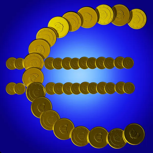 Coins Euro Symbol Shows European Sales — Stock Photo, Image