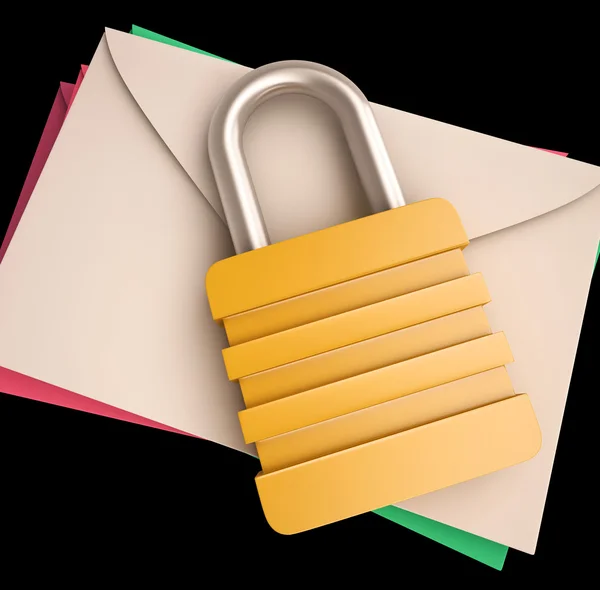 Lock Over Letters muestra la seguridad de correspondencia — Foto de Stock