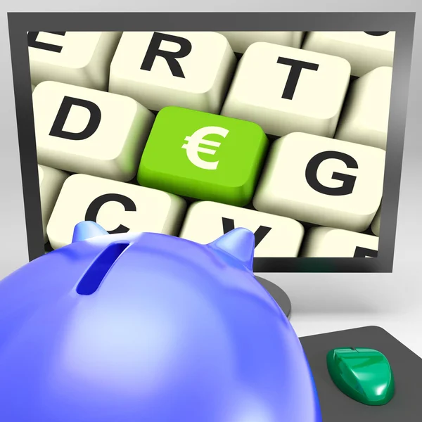 Euroschlüssel auf dem Monitor zeigt den europäischen Wechselkurs an — Stockfoto
