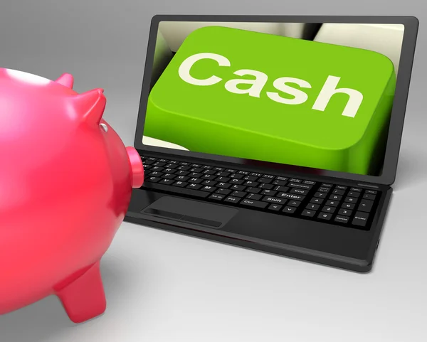 Cash Key On Laptop Showing Money Savings — Stock Photo, Image