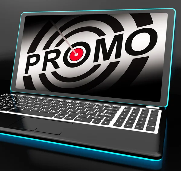 Promo no laptop mostra promoções especiais — Fotografia de Stock