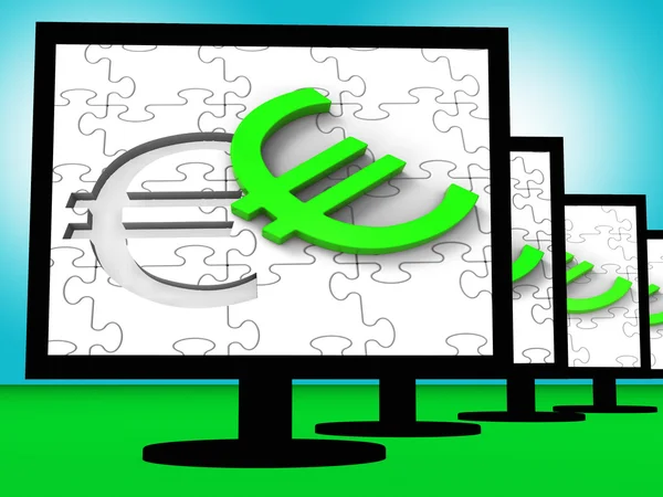 Euro Symbol On Monitors Showing European Wealth — Stock Photo, Image