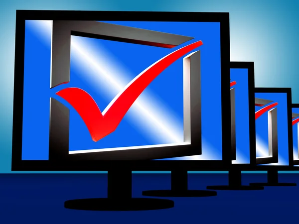 Check Mark On Monitors Showing Approved — Stock Photo, Image