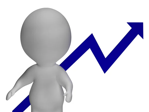 Profit Increase Graph And 3d Character Shows Market Gains — Stock Photo, Image
