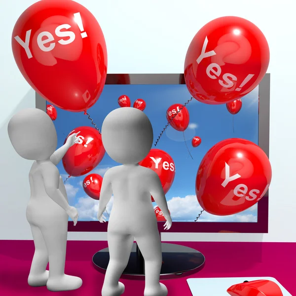 Yes Balloons From Computer Showing Approval And Support Message — Stock Photo, Image