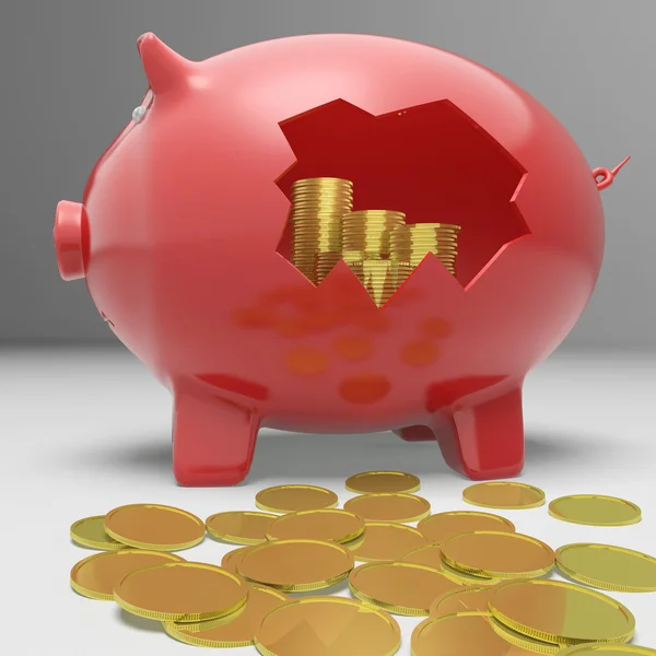 Broken Piggybank Showing Financial Savings — Stock Photo, Image