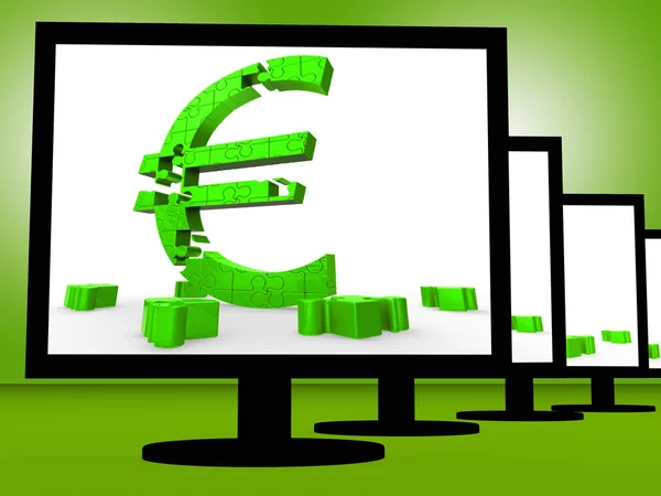 Euro Symbol On Monitors Shows European Savings — Stock Photo, Image