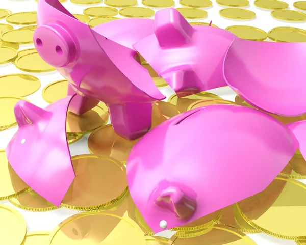 Broken Piggybank Shows Monetary Crisis — Stock Photo, Image