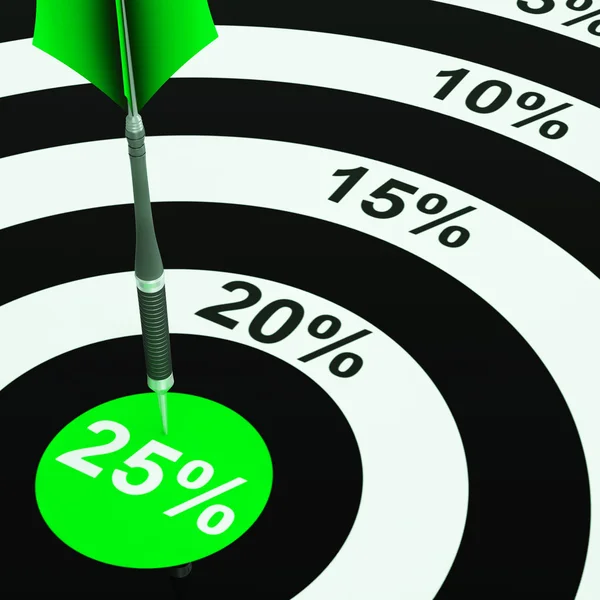 25 Percent On Dartboard Showing Won Reductions — Stock Photo, Image