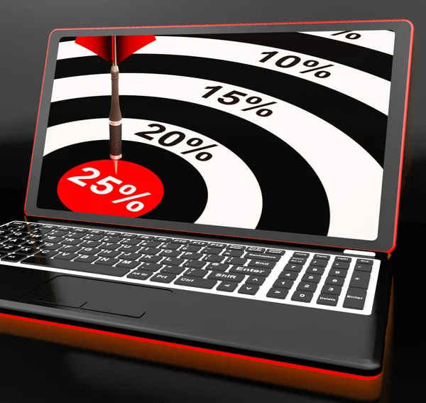 25 por cento no laptop mostra preços promocionais — Fotografia de Stock