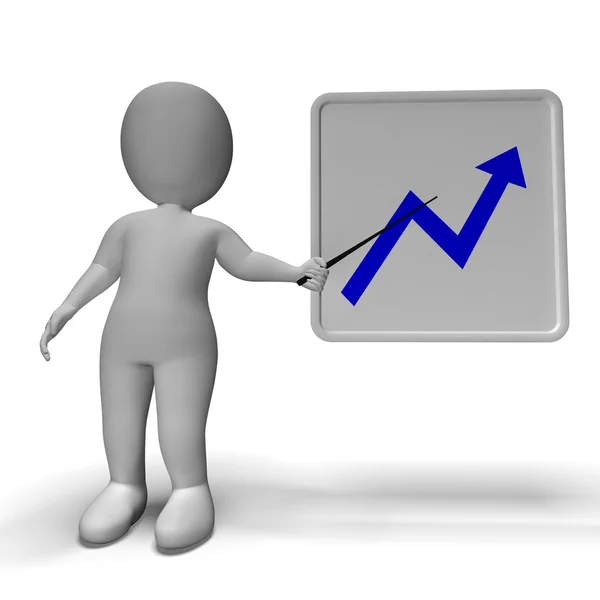 Profit Graph And 3d Character Showing Market Gains — Stock Photo, Image