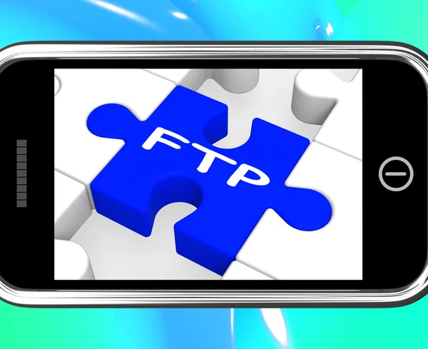 FTP στο smartphone που δείχνει την μετάδοση δεδομένων — Φωτογραφία Αρχείου