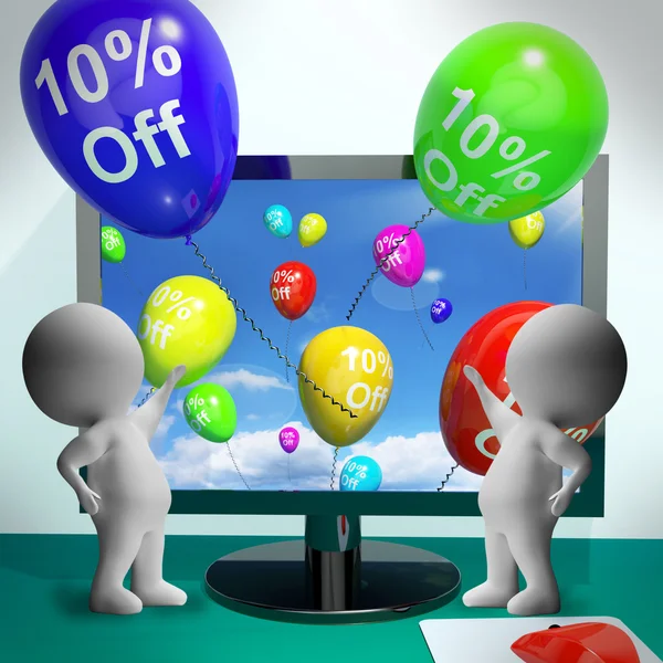 Balloons From Computer Showing Sale Discount Of Ten Percent — Stock Photo, Image