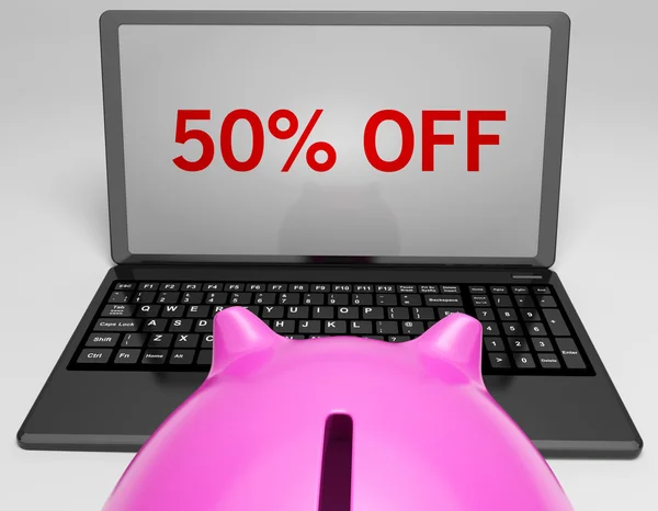 Fifty Percent Off On Notebook Showing Big Savings — Stock Photo, Image