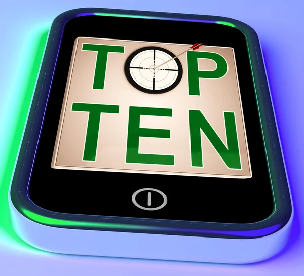 Top Ten On Smartphone Shows Selected Ranking — Stock Photo, Image