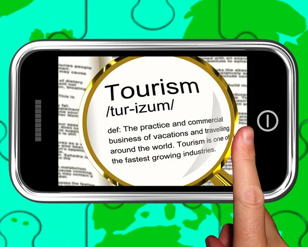 Definición de Turismo en Smartphone muestra viajar al extranjero — Foto de Stock