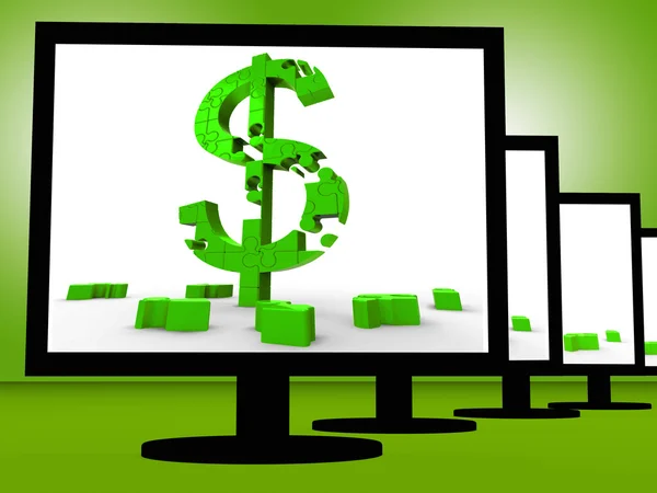 Simbolo di dollaro sul monitor mostra gli investimenti — Foto Stock