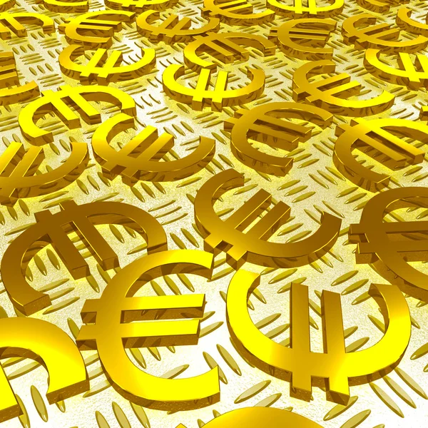 Símbolos del euro sobre el piso muestra las finanzas europeas — Foto de Stock