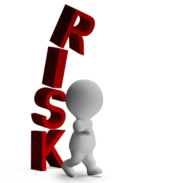 Risk And 3d Character Showing Peril And Caution — Stock Photo, Image