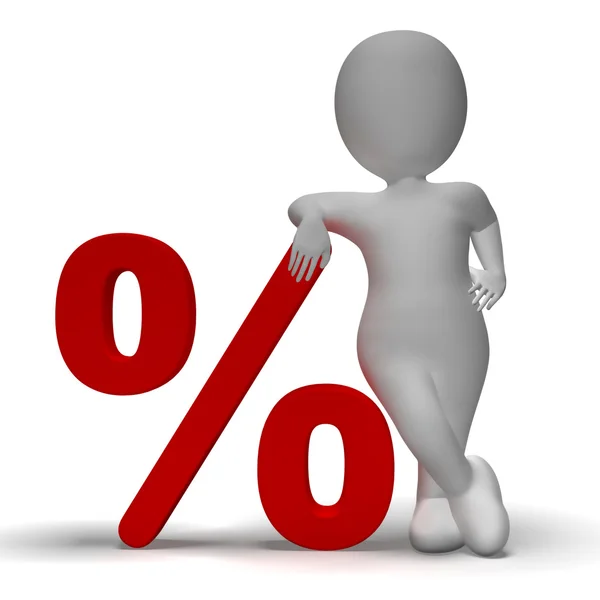 Percent Sign With 3d Man Showing Percentage Or Discount — Stock Photo, Image