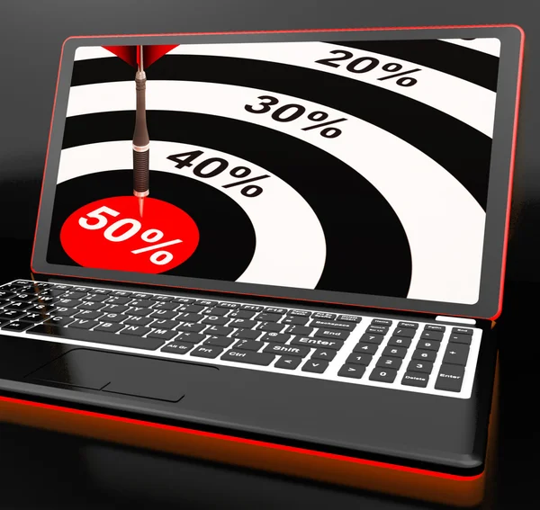 50Percent On Laptop Showing Big Promotions — Stock Photo, Image