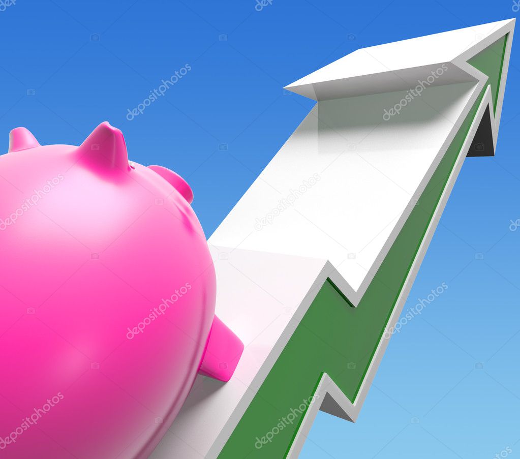 Climbing Piggy Shows Growing Investment Or Savings