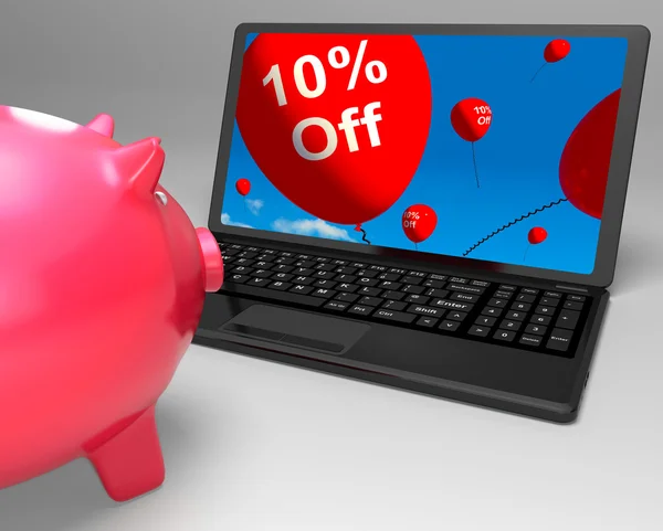 Ten Percent Off On Laptop Shows Small Discounts — Stock Photo, Image
